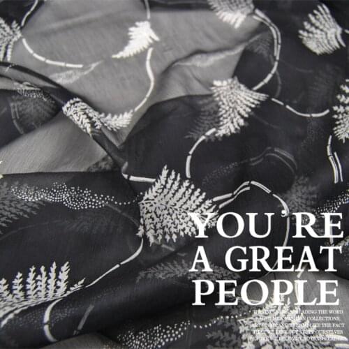 LEO&LIN Black Feather Large Width 100% Silk Pleated Georgette Chiffon Thin Transparent Skirt Scarf Fabric DIY Patchwork Tissue