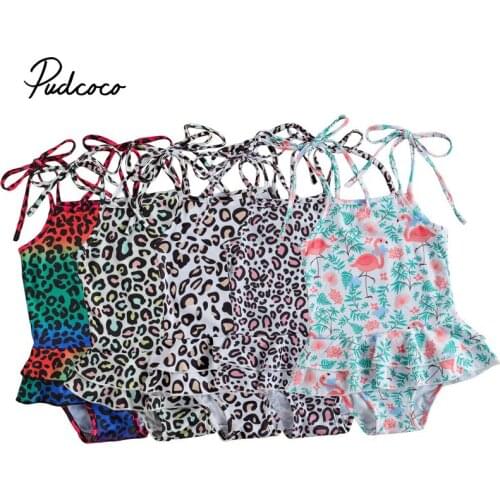 2-7Years Infant Kids Girls One-piece Swimsuit, Summer Children Leopard Point/Printing Suspender Sleeveless Swimwear Vacation