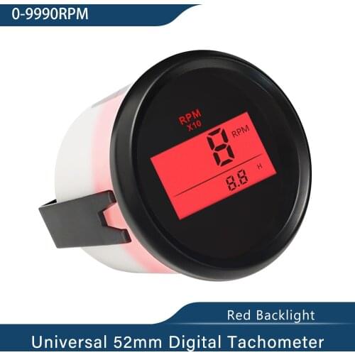 Universal Digital Tachometer RPM REV Counter RPM with Hour Meter 52mm(2") 9-32V with Red Backlight