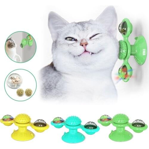 Windmill Cat Dog Toys Interactive Catnip Toys with Suction Cup LED Light Ball Kitten Puzzle Toy Durable Toothbrush Chew Toys