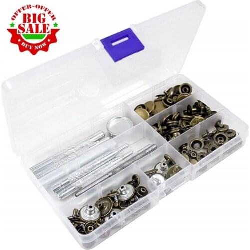 50 Set 4 Sizes Leather Rivets Single Cap Rivet Tubular Metal Studs With 9 Pieces Fixing Tool For Diy Leather Craft Rivets
