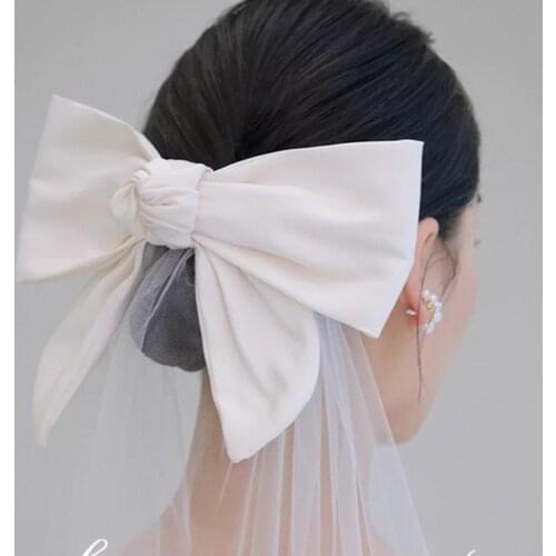 Super Fairy White Large Bow Hairpin Satin Ribbon Headdress Hair Clip Pins Girls Women Bridesmaid Wedding Dress Hair Accessories