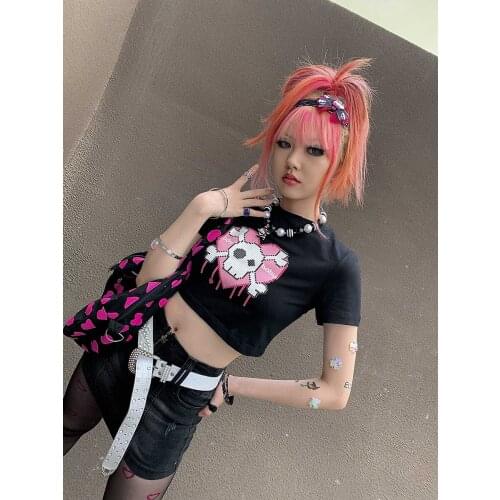 Ruibbit Japanese Harajuku Hot Girl Sweet Print T-shirts Black White Short Sleeve Women Tees Female T Shirts Streetwear