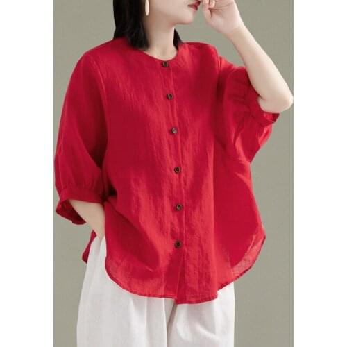 M--3XL Plus Size Women Cotton and linenT shirt top Summer 2021 Casual Short Sleeve O-Neck Loose Tee Lantern 3/4 sleeve Female