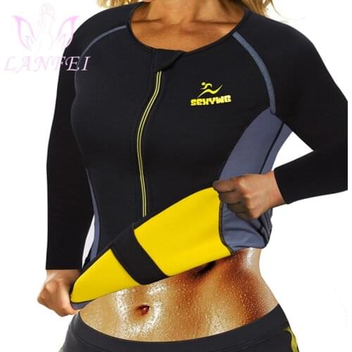 LANFEI Women Neoprene Long Sleeve Sweat Sauna Vest Weight Loss Sport Workout Slimming Shirt Body Shaper Waist Trainer Corset Top
