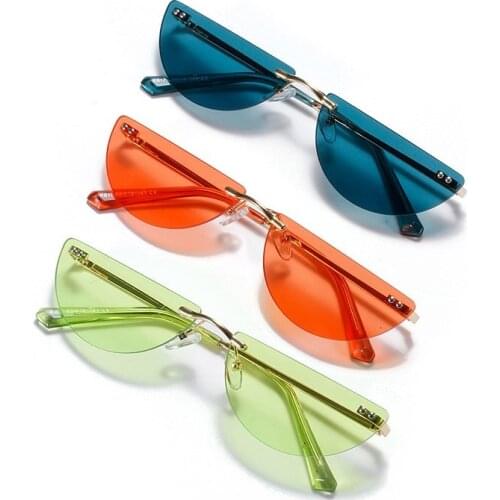 Individual Design Semi Circle Sunglasses For Women Rimless Cat Eye Shades Funny Ocean Lens Steampunk Sun Glasses Female UV400