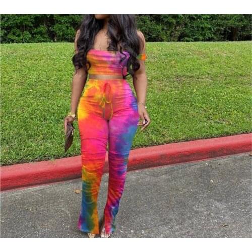 Womens Off-shoulder Trouser Suit, Gradient Tight Sports Set, Lace-up High Waist Outfits Plus size Fashion 2020