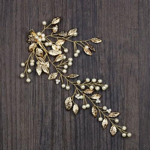 Vintage Simulated Pearl Hairpins And Barrette Clip Leaves Wedding Hair Accessories Gold Tiara Headband Women Bridal Hair Jewelry