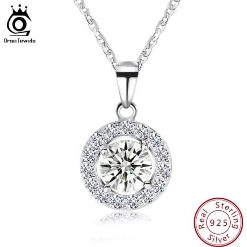 ORSA JEWELS 925 Sterling Silver Luxury Big Size AAA Austrian Cubic Zirconia Long Chain Pendants Necklaces Jewelry For Women SN43