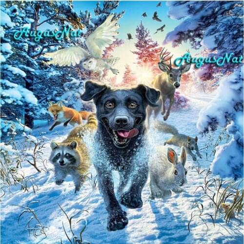 Winter dogs diamond painting full square valentines day present snow tree wall art animals needlework kits handmade craft gifts