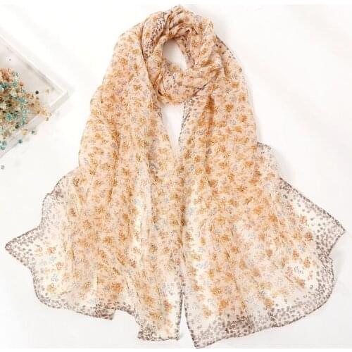 2020 beach flower floral Georgette chiffon scarf silk square hijab cool shawl ladies foulard femme Scarves hair bufanda mujer