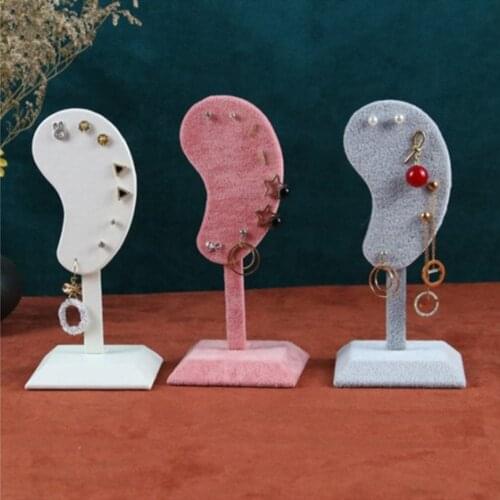 2021 New Fashion Earring Display Ear-shaped Ear Clip Stud Jewelry Display Organizer Stand Multi-color Microfiber Earring Display