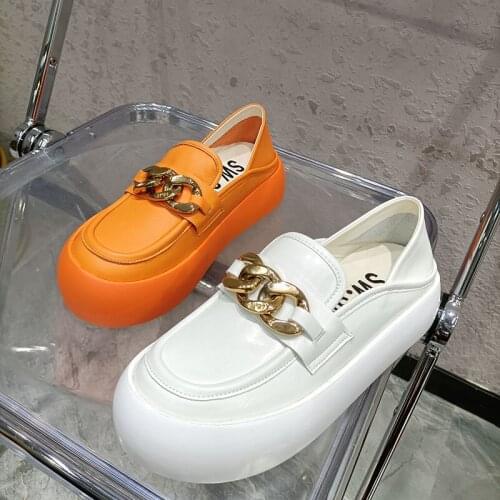 Doll head 2021 spring womens shoes leather thick sole casual fashion all-match cowhide round-toe single shoes women