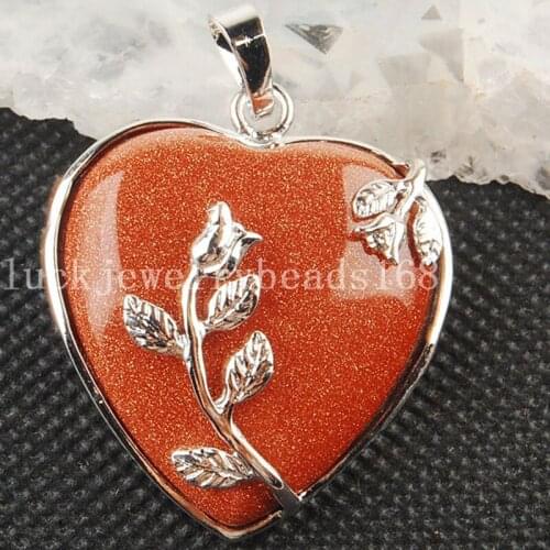Free Shipping Women Fashion Jewelry 36x31mm New Fashion Goldstone Heart Art Pendant Bead C3563