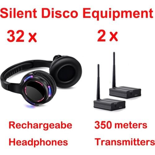Silent Disco Wireless Headphones and RF Silent Disco Headset For iPod MP3 DJ music pary club - 32pcs with 2 Transmitters 500M