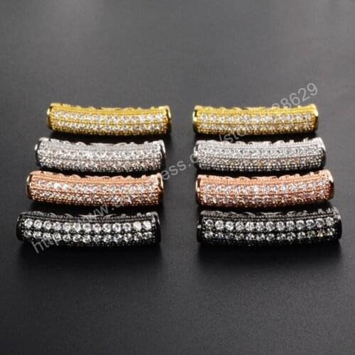 BOROSA 20 pcs New Natural Cubic Zirconia Cooper Crystal Curved Tubes Beads WX043 Drusy Jewelry DIY For Women