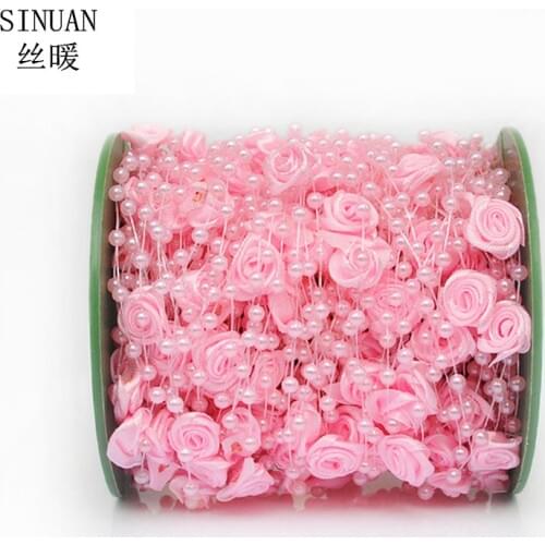 SINUAN New Style Flower Roll Chain Pearl Beads Acryl 4Mm Diy Wedding Jewelry Accessories 30Meters/Roll Plastic Beads Accessories