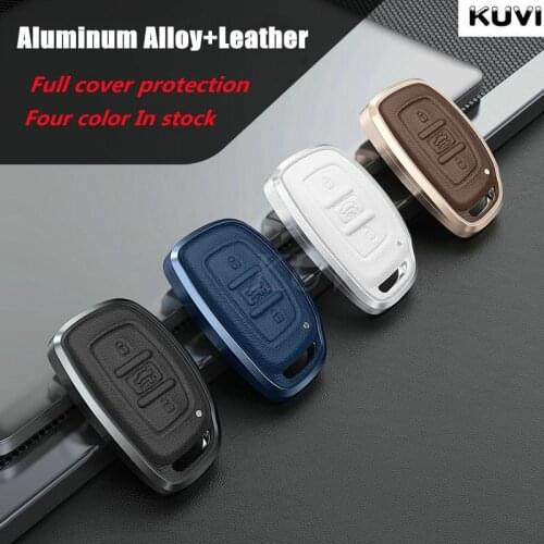 Alloy Leather Car Key Case Cover Shell Fob For Hyundai IX30 IX35 Tucson Elantra Verna Sonata Smart Remote Key Accessories