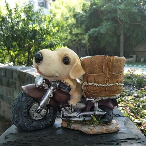 Outdoor Riding Motorcycle Puppy Dog Flower Pot Resin Ornaments Courtyard Garden Sculpture Crafts Balcony Villa Statue Decoration