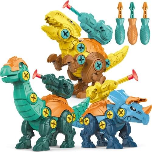 Children Constructor Puzzle Toy Set Dinosaur Model Screwdriver Drill Tools Kids Interactive Montessori Educational Boys