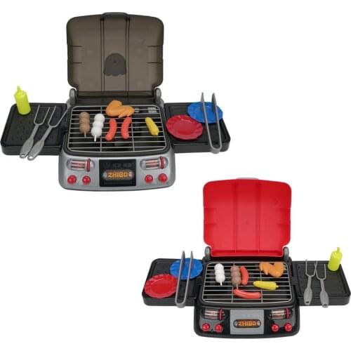 Kid Dollhouse Mini Electric Barbecue Grill with Food Tongs Kitchen Toy