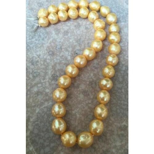 Elegant 13-15 mm baroque gold pearl necklace 18inch 36"