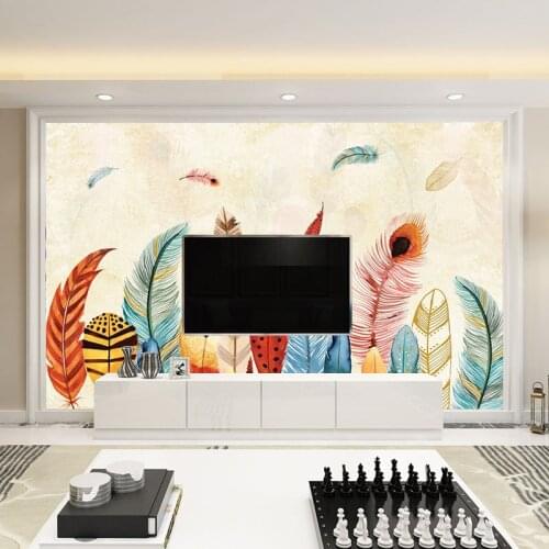 European Minimalist Color Hand-Painted Large Mural Feather Texture Art Living Room Tv Background Wallpaper Wallpaper