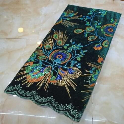 French Net Lace Fabric 2020 green/gold Latest African Fabric With Embroidery Mesh Velvet Lace Fabric High quality Nigerian