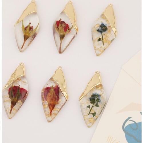 HAOSAW 23*51MM 4Pcs Rose Flower/Gold Glitter/Resin Charm/Semi Alloy/Earring Charm/Hand Made/Key Chain/Jewelry Accessories