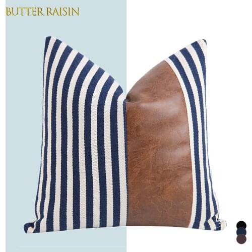 PU Leather Cushion Cover 45*45 Stitching Stripes Pillow Case Decorative Cushions Covers For Sofa Nordic Pillow Cover Home Decor