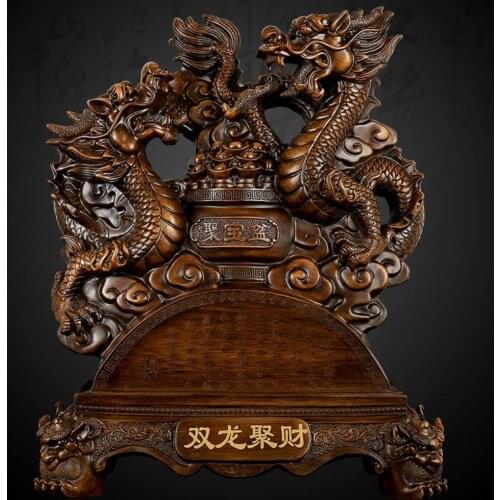 Resin handicraft wholesale dragon decoration large wood carving fortune home decoration living room decoration