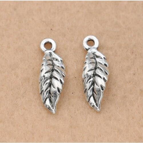 KJjewel Leaf Charm Pendant Tibetan Silver Plated Jewelry DIY Making Bracelet DIY Accessories 16x13mm 20pcs/lot