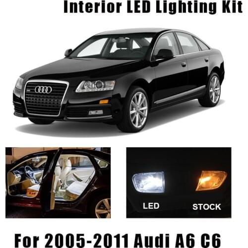 18pcs Error Free White Car LED Interior Light Bulbs Kit Fit For Audi A6 C6 2005-2009 2010 2011 Reading Dome License Plate Lamp