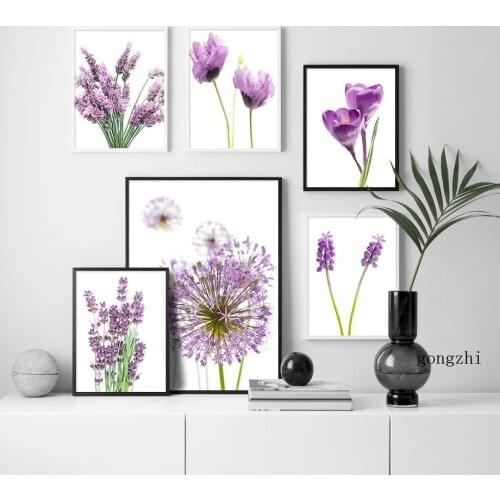 Lavender Poppies Autumn Purple Flower Plant Nordic Poster Canvas Painting and Prints Wall Art Picture for Living Room Home Decor