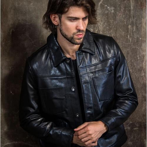 Genuine Leather locomotive jacket men Single-breasted lapel Sheepskin short coat youth fashion style autumn winter clothing