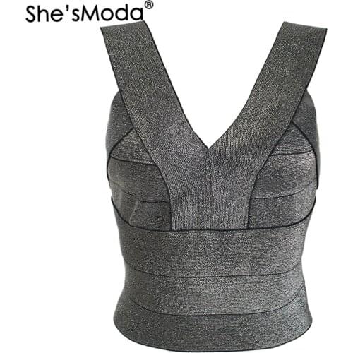 ShesModa Bandage V-neck Summer New Womens Spandex Tops Vest Tank M-2XL Plus Size