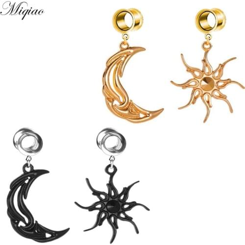 Miqiao 2pcs Fashion Creative Asymmetric Hollow Sun Moon Ear Expander Double Horn Ear Expander Body Exquisite Piercing Jewelry