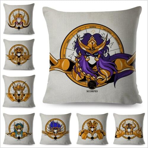 Cartoon Saint Seiya Pillowcase Decor Nordic style Cushion Cover for Sofa Home Car 45*45cm Constellations Polyester Pillow Case
