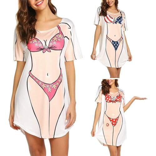 New Summer Bikini Printed Women Casual Dress O-Neck Pullover Sexy Cute Dress Irregular Comfort Loose Dress Mini Women Clothing