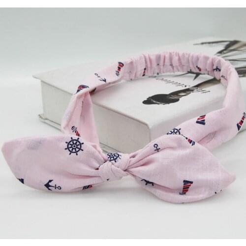Furling Girl 1PC Anchor Print Cotton Bunny Ears Bow Headband For Women Adult Knotted Hairban Cross Headwear Hair Accessories