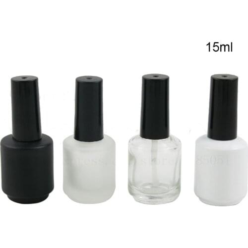 15ml Black Frost Clear White Empty Nail Polish Glass Bottle 1/2oz Enamel Containers Bottle with Brush Cap 20pcs