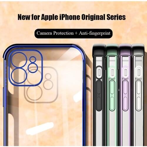 Luxury Plating Square Frame Clear Case for iPhone 11 12 Pro Max 12Mini SE 2020 X Xs Xr 10 7 8 Plus Soft Silicon Shockproof Cover
