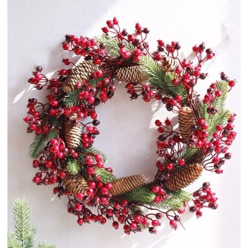 Christmas Wreath Door Decoration Artificial Foam Berry Wreath with Natural Pine Cone Pendant Wall Decoration Free Shipping
