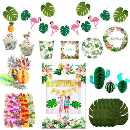 Pink Hawaii Party Disposable Tableware Luau Flamingo Party Decor Pineapple Summer Party Birthday Tropical Hawaiian Party Supplie