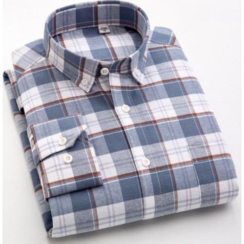 Classical Pure Cotton Casual checkered shirt for men regular fit long sleeve male pocket leisure plaid shirt teenagers