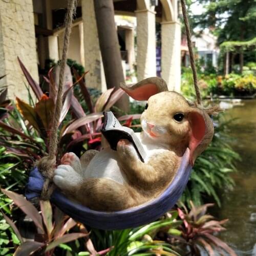 GARDEN RESIN RABBIT TREE HANGING DECORATION ANIMAL STATUES CRAFTS HOME ARTIFICIAL BUNNY SCULPTURE