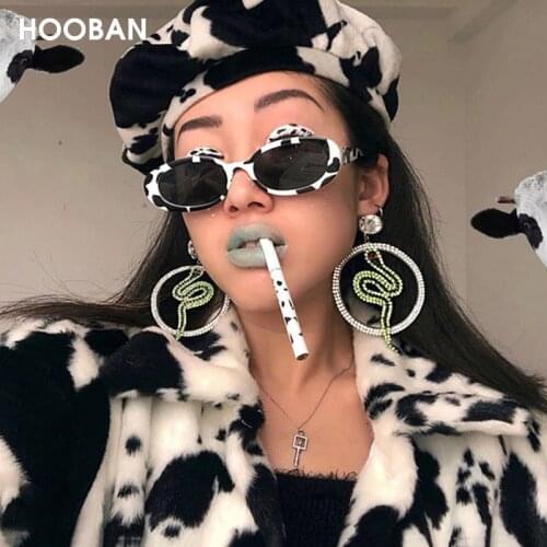 HOOBAN Classic Oval Sunglasses Women Stylish Cow Color Ladies Sun Glasses Fashion Small Shades UV400