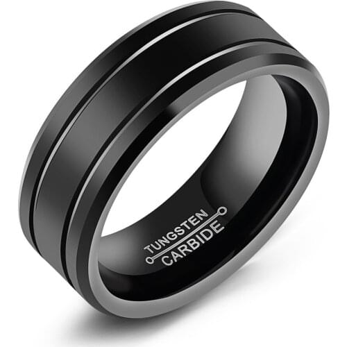 Tungsten Steel Black Groove Rings for Men 8MM Wedding Engagement Jewelry Gift