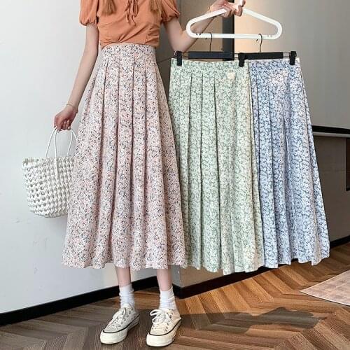 Skirt Temperament Pleated Floral Skirt Female Summer New Style Skirt Korean Style High Waist Slim Casual Long Skirt