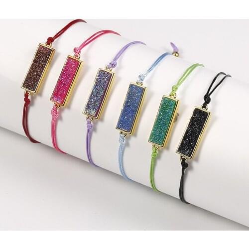 Glitter Square Charm Bracelet Handmade Wax Rope Braided Friendship Bracelets for Women Pulseras Mujer Designer Jewelry
